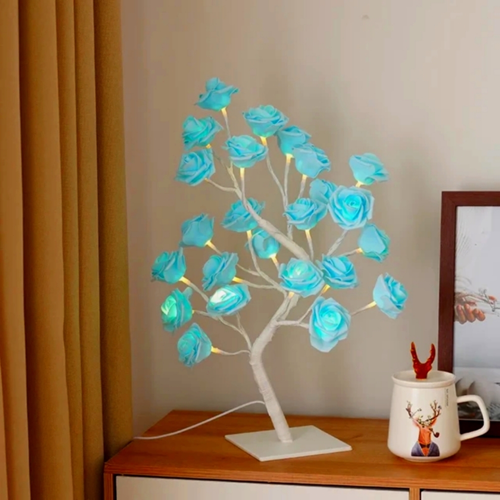 LED Blue White USB Adjustable Rose Tree Lamp Home Office Bedroom Magical Light